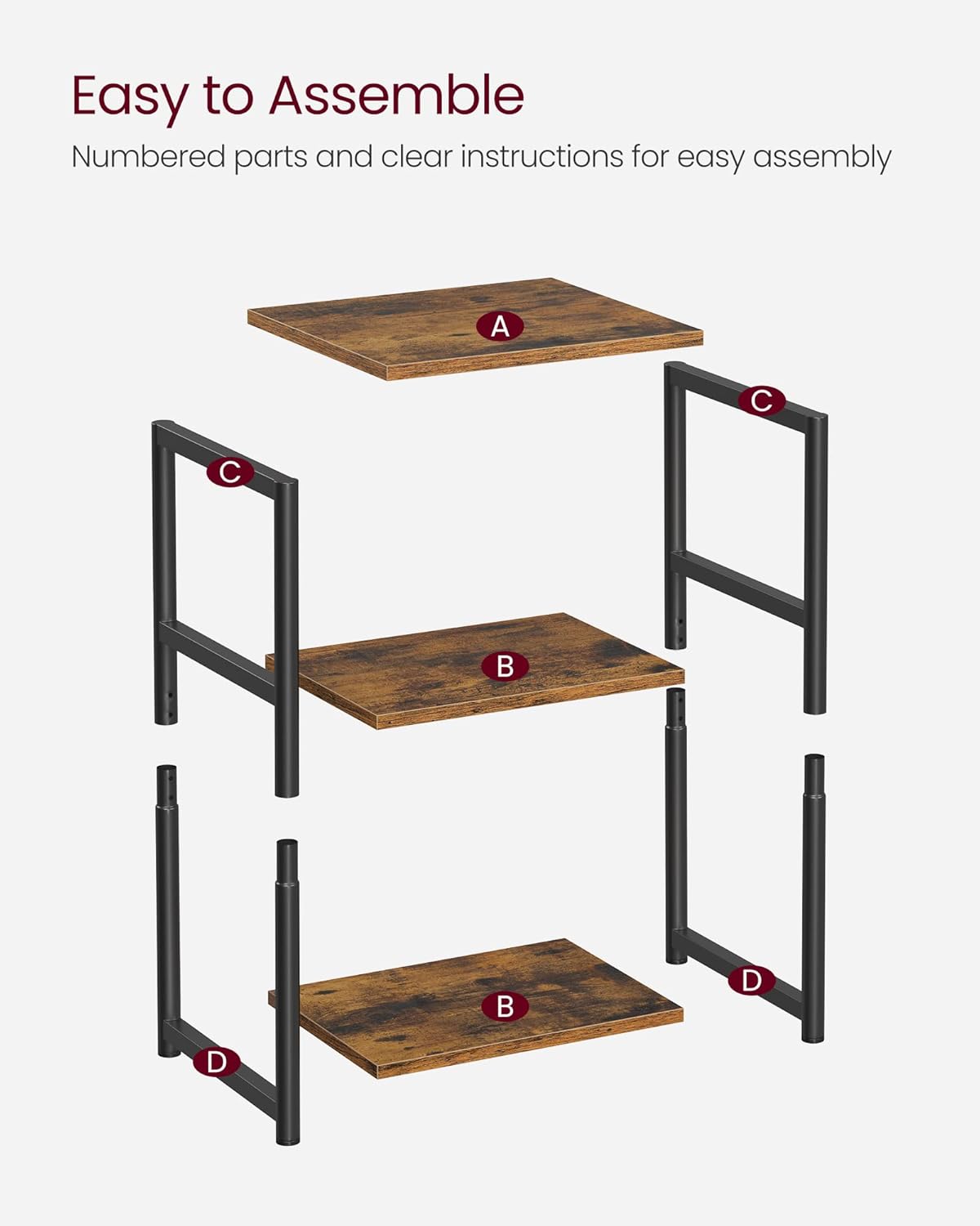 Side Table, Small End Table, Tall Nightstand for Living Room, Bedroom, Office, Bathroom, Rustic Brown and Classic Black ULET273B01