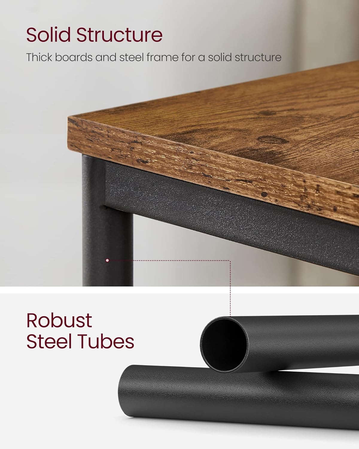 Side Table, Small End Table, Tall Nightstand for Living Room, Bedroom, Office, Bathroom, Rustic Brown and Classic Black ULET273B01